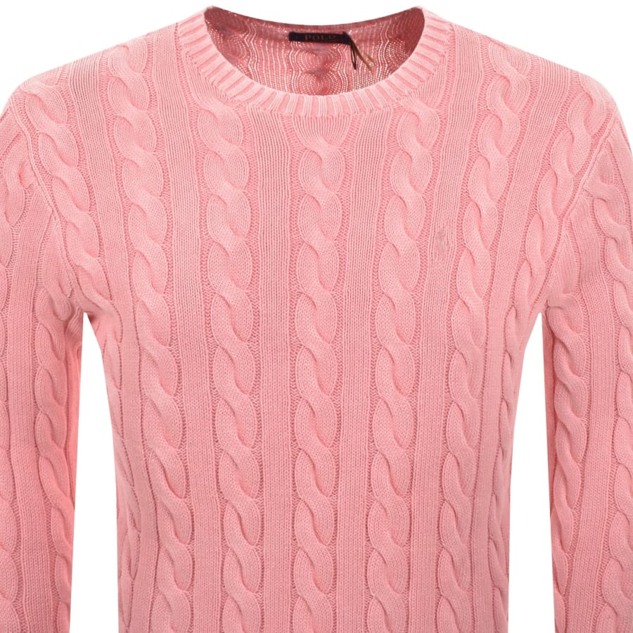 Image number 2 for Ralph Lauren Cable Knit Jumper Sky Pink