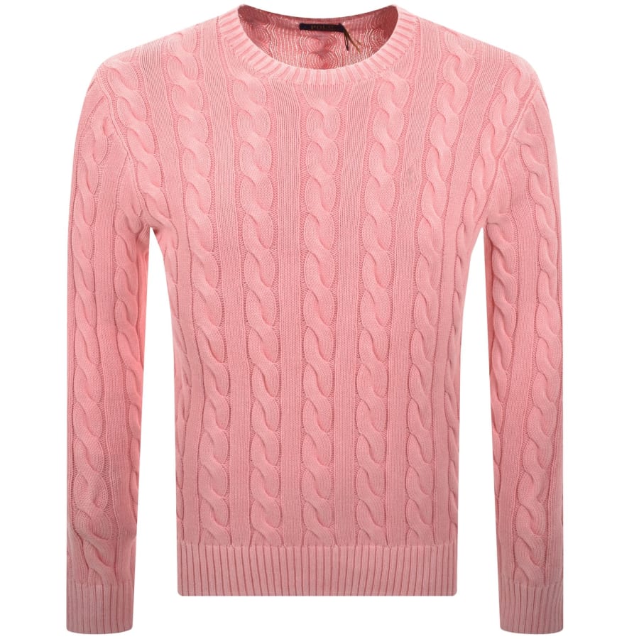 Image number 1 for Ralph Lauren Cable Knit Jumper Sky Pink