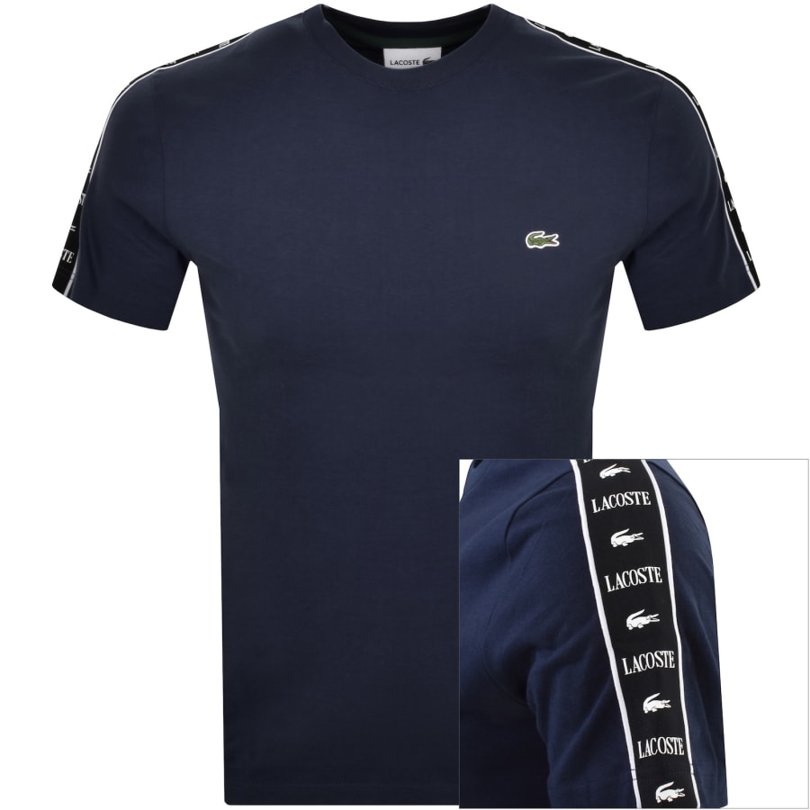 Image number 1 for Lacoste Tape Logo Crew Neck T Shirt Navy