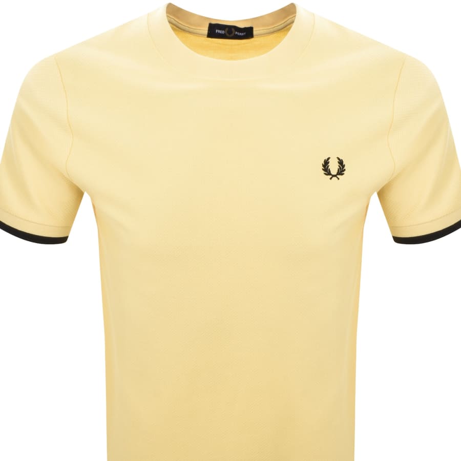 Image number 2 for Fred Perry Tipped Cuff Pique T Shirt Yellow