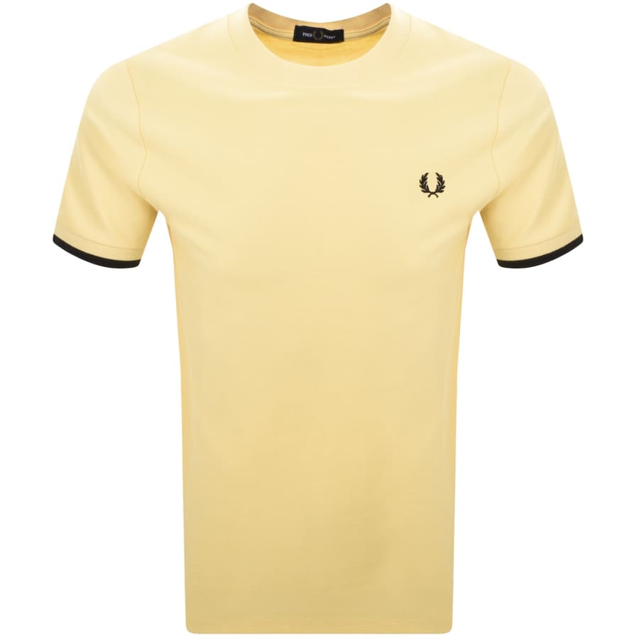 Image number 1 for Fred Perry Tipped Cuff Pique T Shirt Yellow