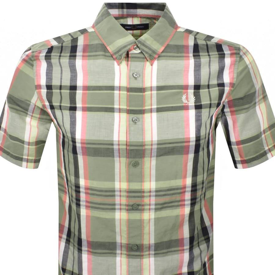 Image number 2 for Fred Perry Short Sleeved Madras Check Shirt Green