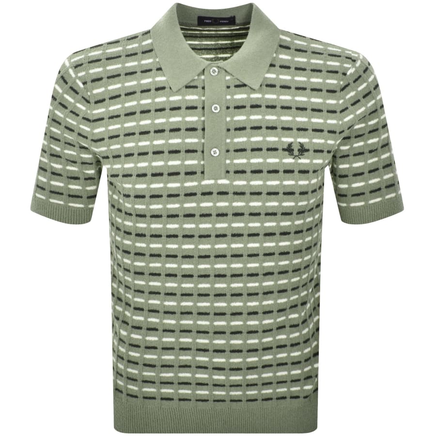 Image number 1 for Fred Perry Boucle Knitted Polo T Shirt Green
