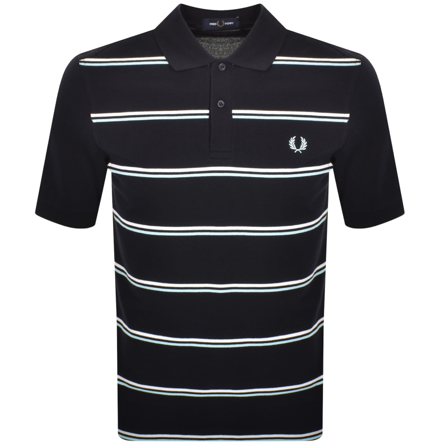 Image number 1 for Fred Perry Striped Polo T Shirt Navy