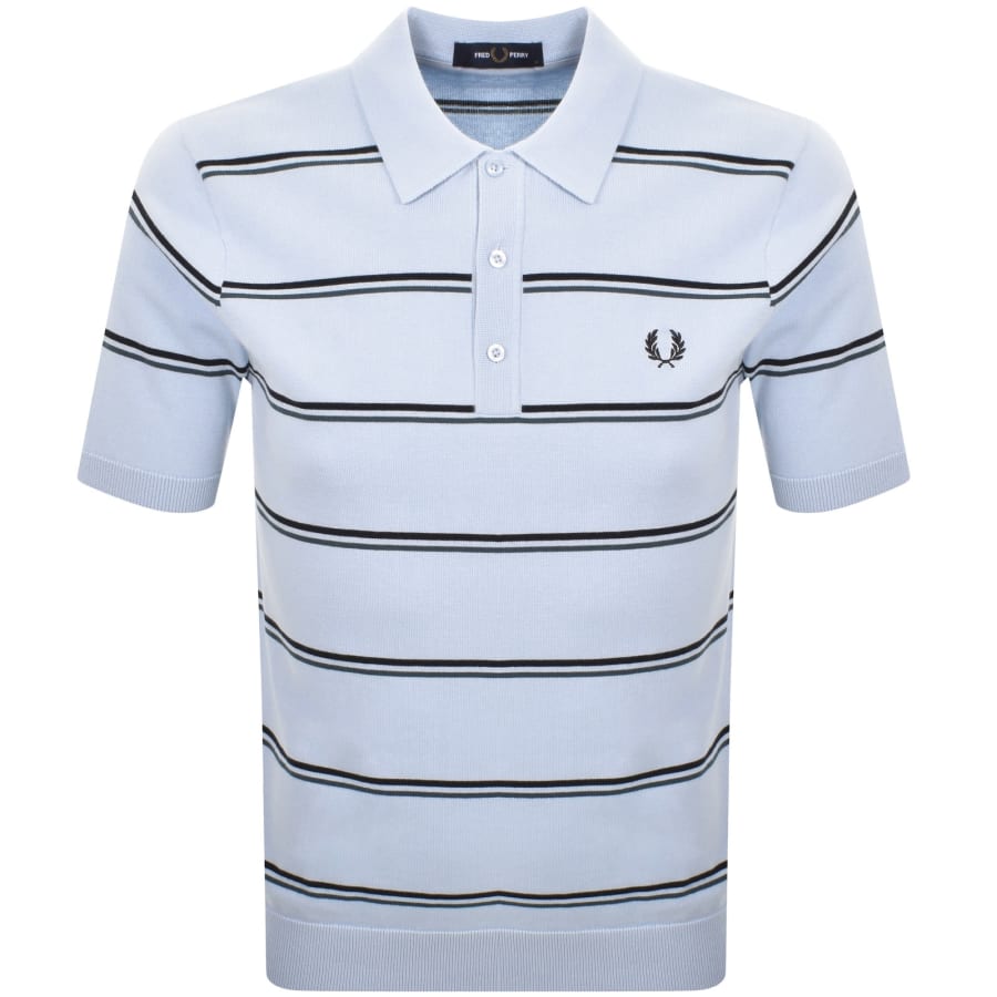 Image number 1 for Fred Perry Striped Polo T Shirt Blue