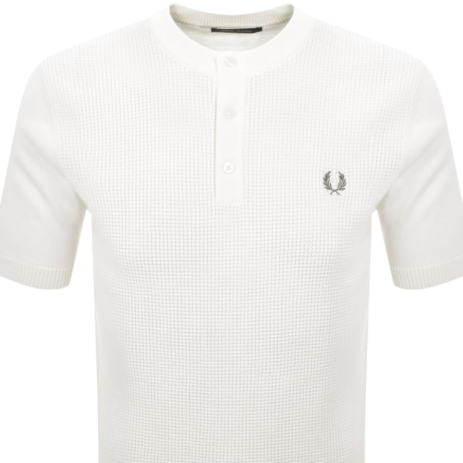 Image number 2 for Fred Perry Waffle Knit Henley Shirt Cream