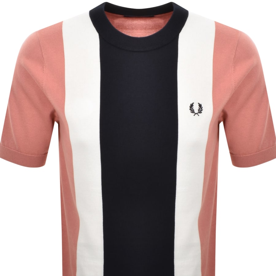 Image number 2 for Fred Perry Vertical Stripe Knit T Shirt Pink