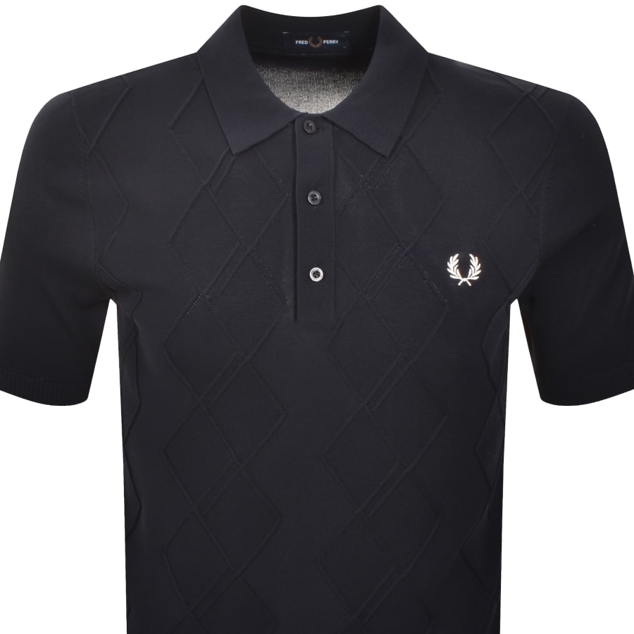 Image number 2 for Fred Perry Cable Knit Polo T Shirt Navy