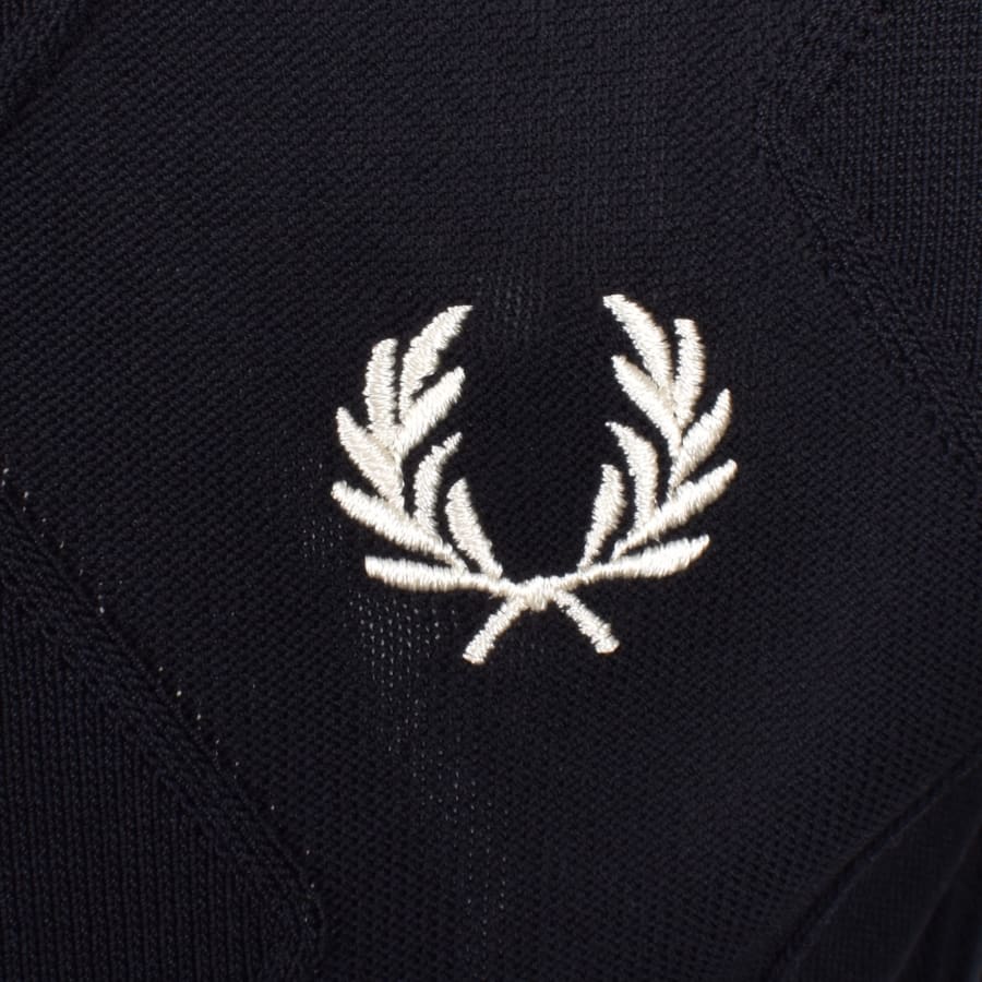 Image number 3 for Fred Perry Cable Knit Polo T Shirt Navy