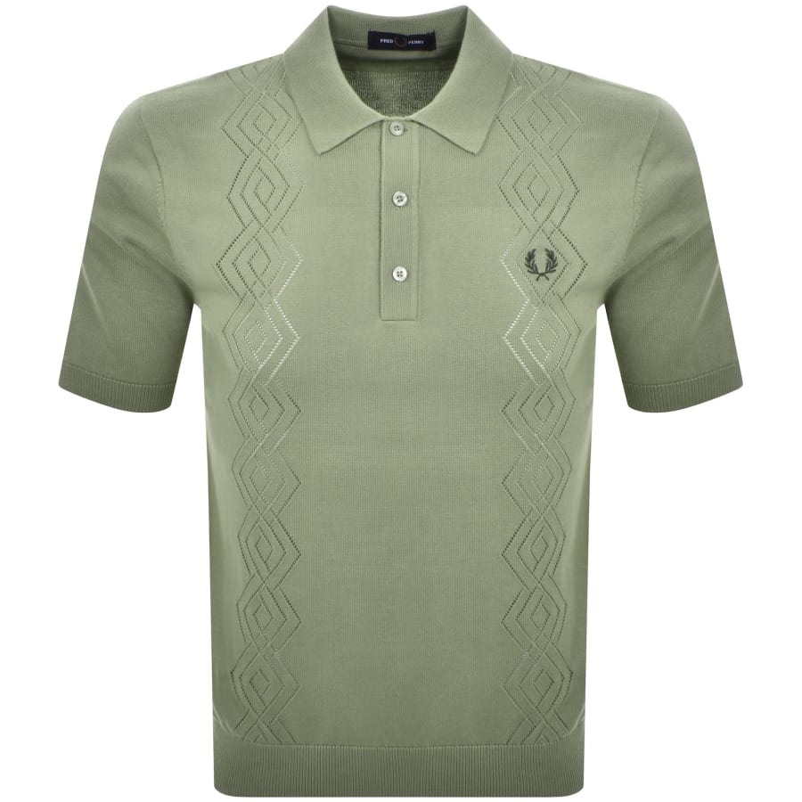 Image number 1 for Fred Perry Pointelle Knit Polo T Shirt Green