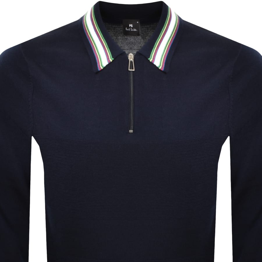 Image number 2 for Paul Smith Half Zip Polo T Shirt Navy