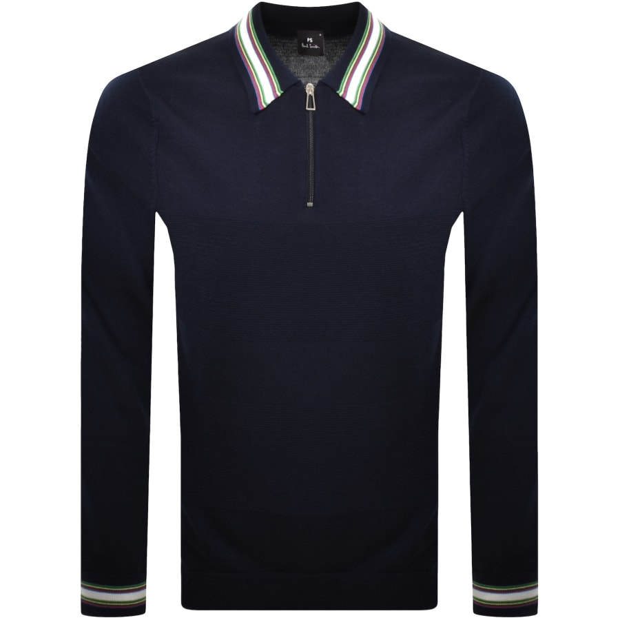 Image number 1 for Paul Smith Half Zip Polo T Shirt Navy