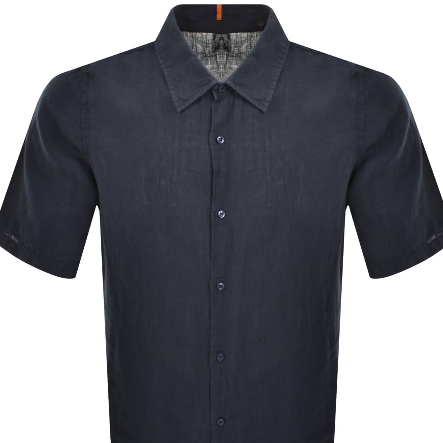 Image number 2 for BOSS Rash 2 Short Sleeved Linen Shirt Navy