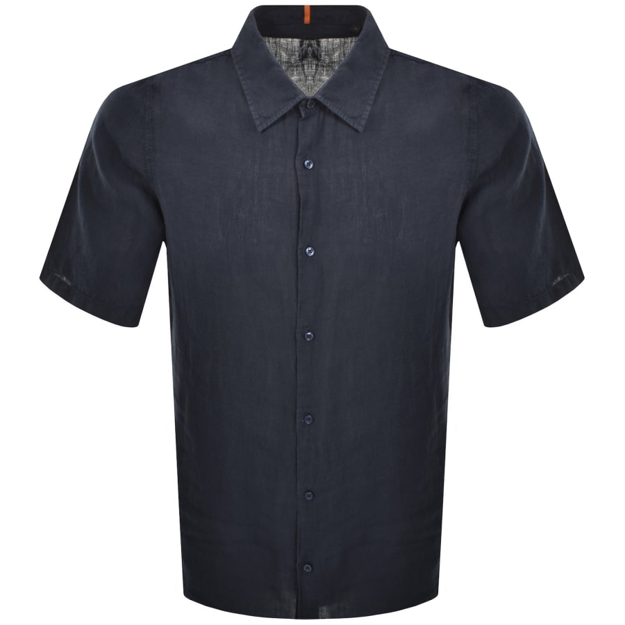 Image number 1 for BOSS Rash 2 Short Sleeved Linen Shirt Navy