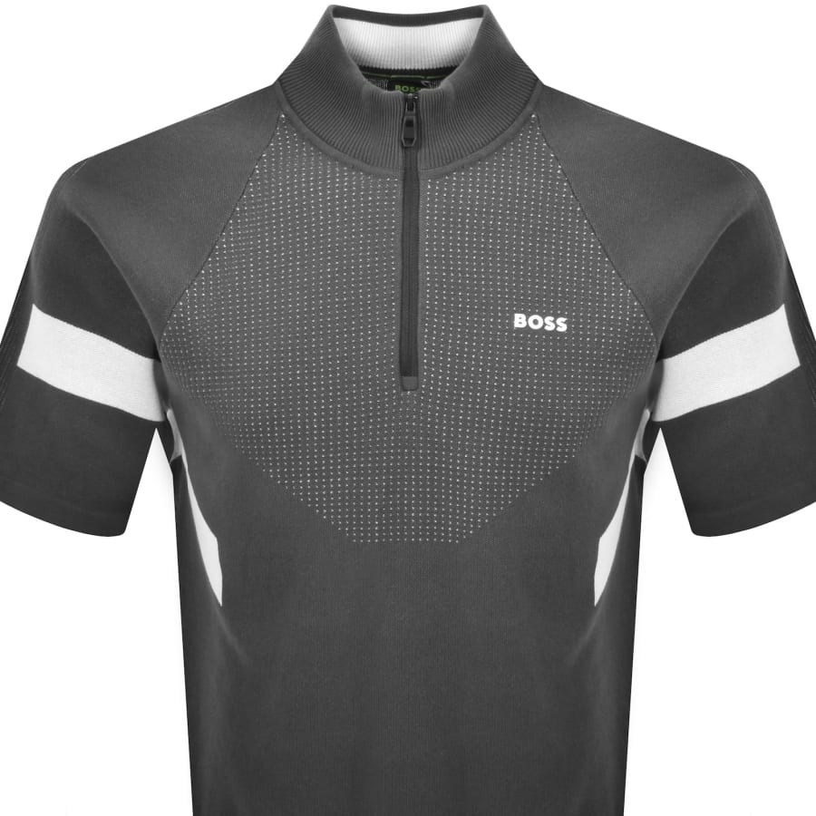 Image number 2 for BOSS Tennis Retro Knit QZ T Shirt Grey