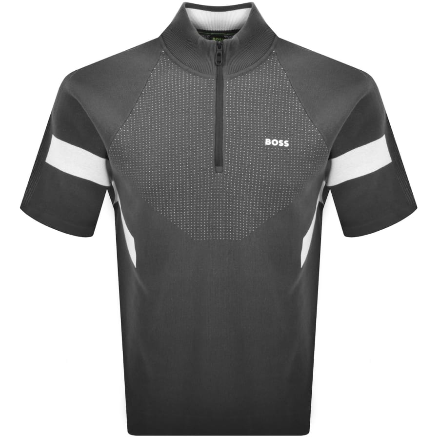 Image number 1 for BOSS Tennis Retro Knit QZ T Shirt Grey