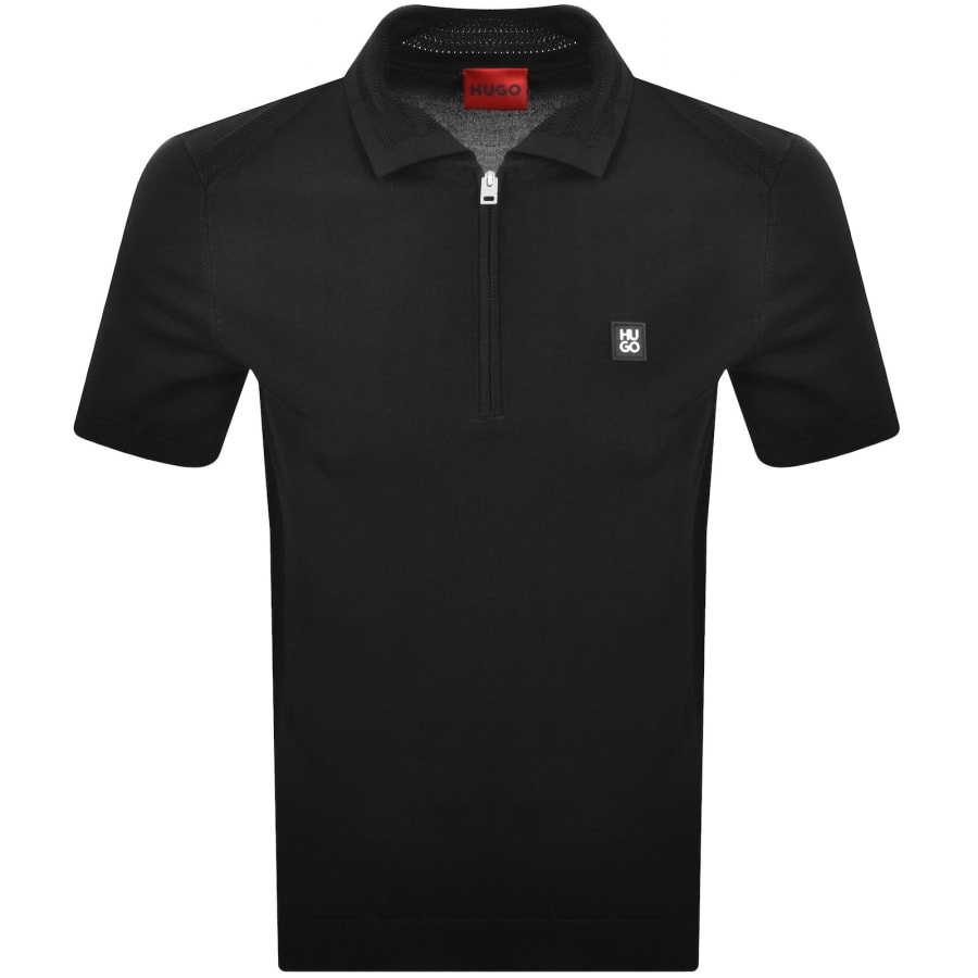 Image number 1 for HUGO Sayfong Quarter Zip Polo Black