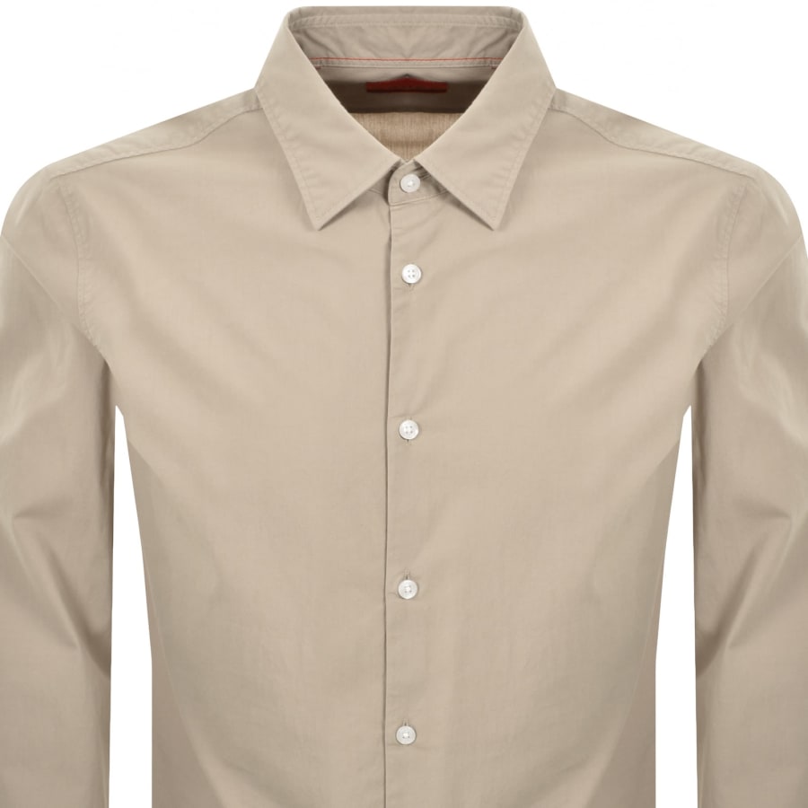 Image number 2 for HUGO Long Sleeved Ermo Shirt Beige