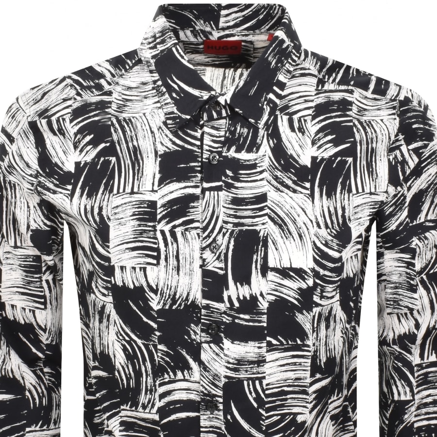 Image number 2 for HUGO Long Sleeved Ermo Shirt White And Black