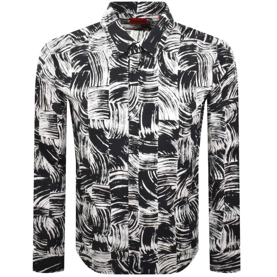 Image number 1 for HUGO Long Sleeved Ermo Shirt White And Black