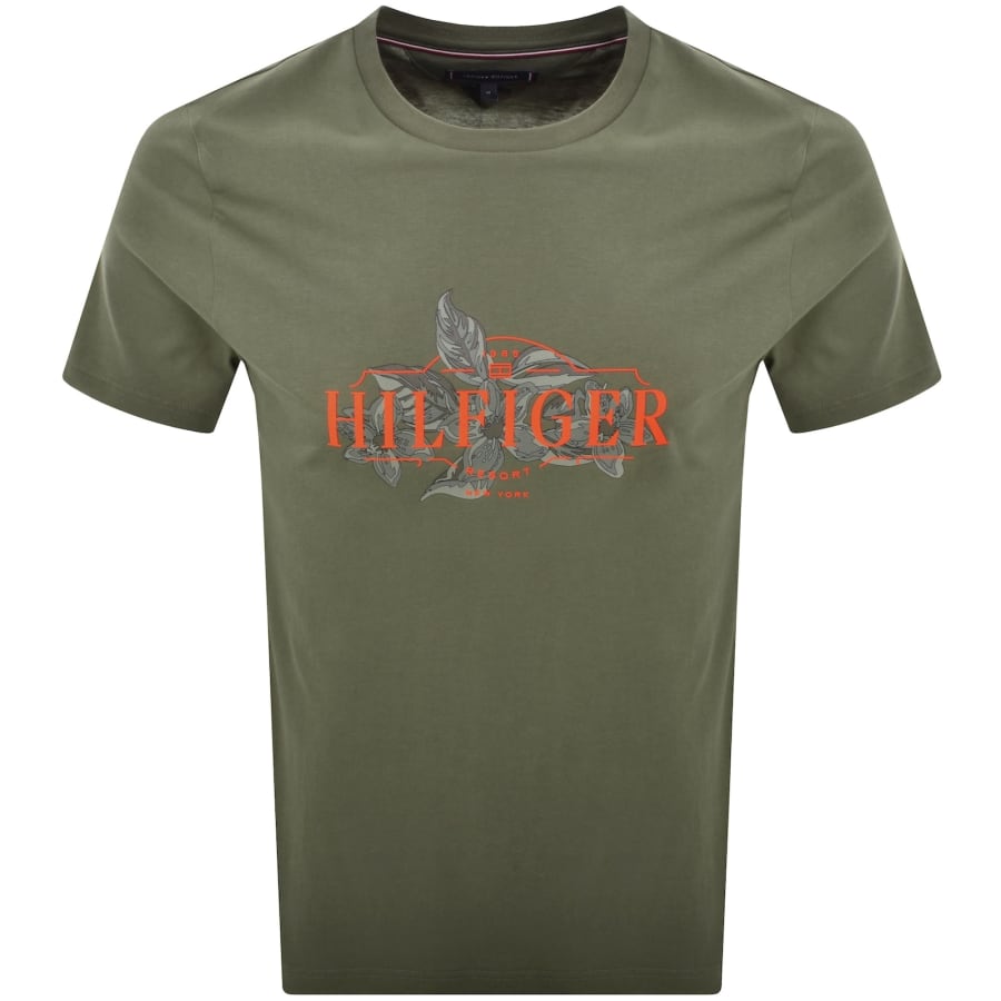 Image number 1 for Tommy Hilfiger Tropical Floral T Shirt Green