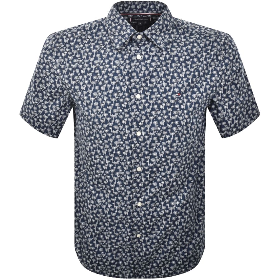 Image number 1 for Tommy Hilfiger Flex Poplin Palm Print Shirt Navy