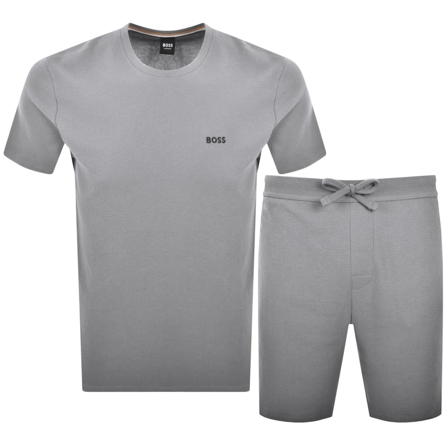 Image number 1 for BOSS Mix And Match Waffle Short Set Grey