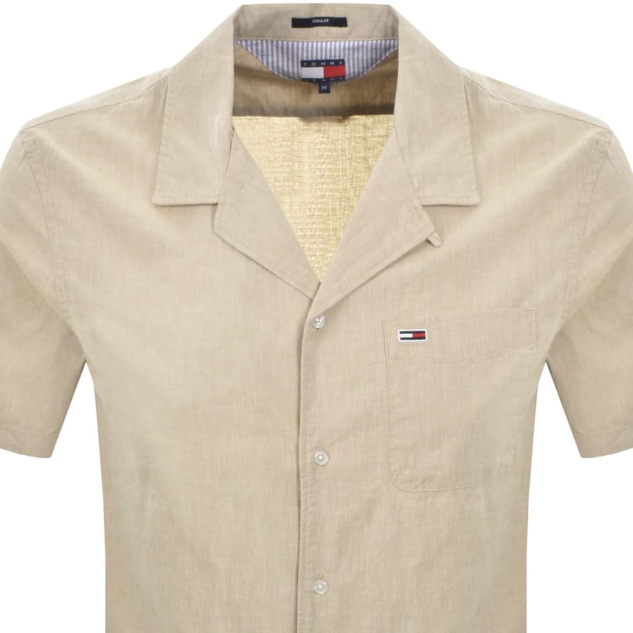 Image number 2 for Tommy Jeans Linen Camp Shirt Beige
