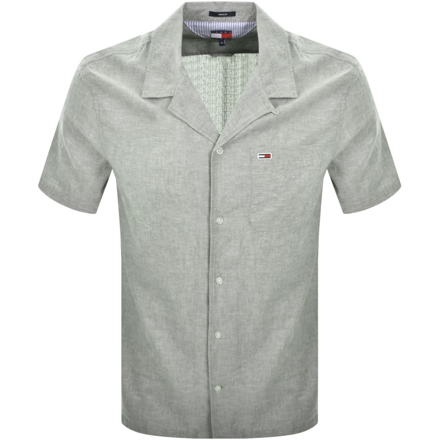 Image number 1 for Tommy Jeans Linen Camp Shirt Green