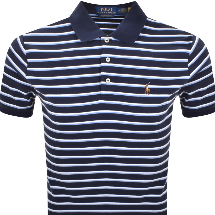 Image number 2 for Ralph Lauren Custom Slim Stripe Polo T Shirt Navy