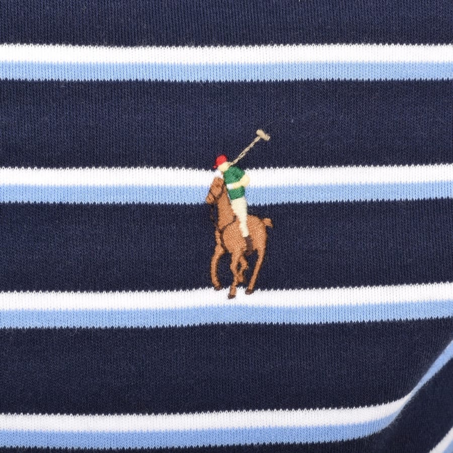 Image number 3 for Ralph Lauren Custom Slim Stripe Polo T Shirt Navy