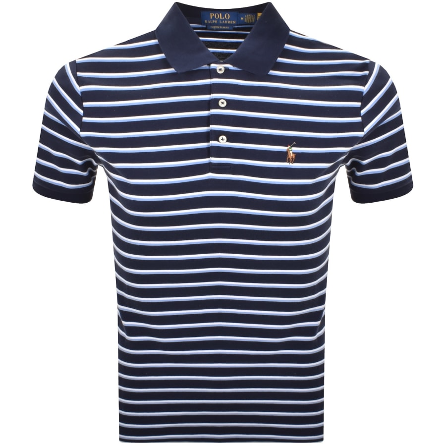 Image number 1 for Ralph Lauren Custom Slim Stripe Polo T Shirt Navy