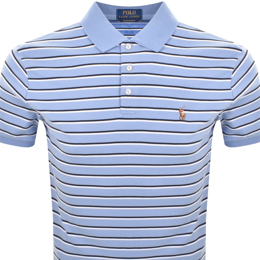 Image number 2 for Ralph Lauren Custom Slim Stripe Polo T Shirt Blue