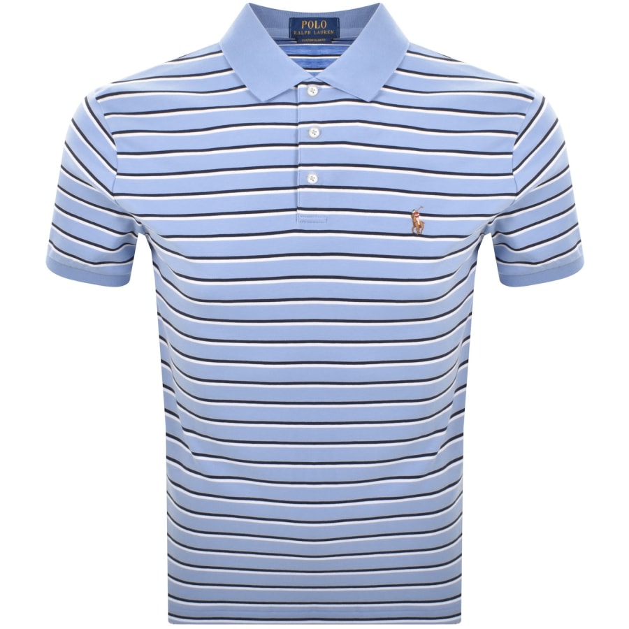 Image number 1 for Ralph Lauren Custom Slim Stripe Polo T Shirt Blue