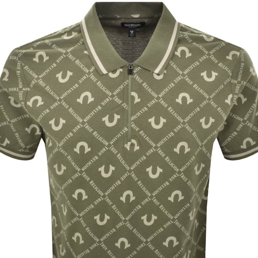Image number 2 for True Religion AOP Zip Polo Green