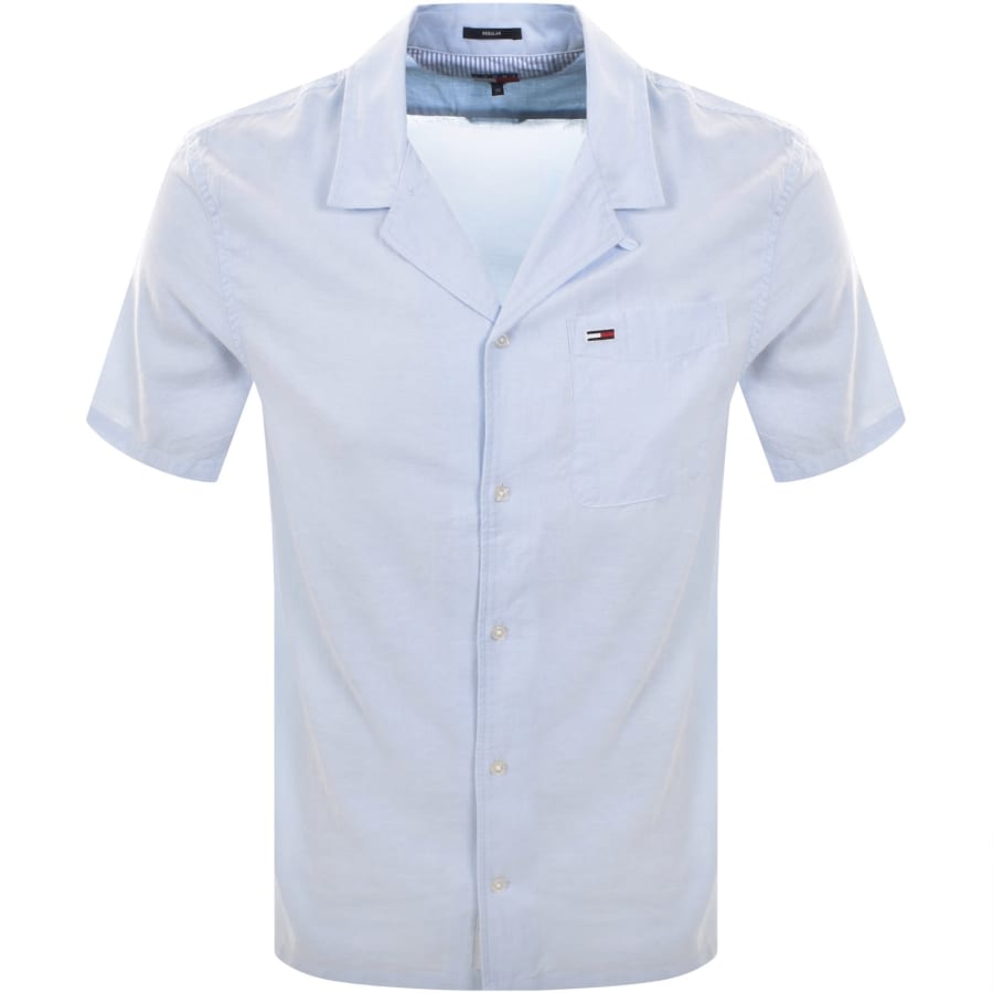 Image number 1 for Tommy Jeans Linen Camp Shirt Blue