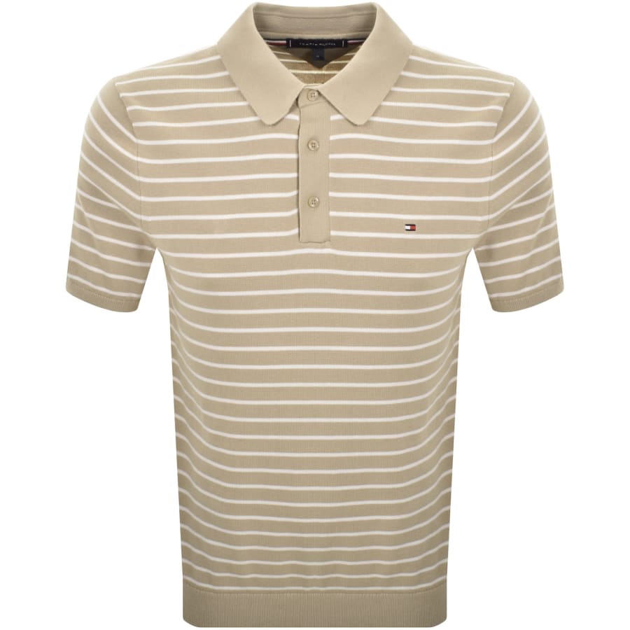 Image number 1 for Tommy Hilfiger Knit Striped Polo T Shirt Beige