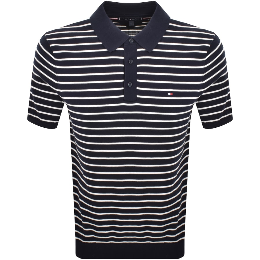Image number 1 for Tommy Hilfiger Knit Striped Polo T Shirt Navy