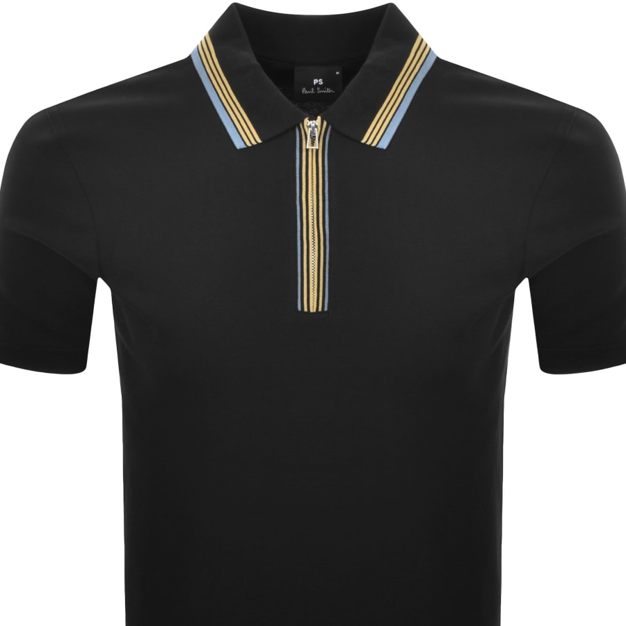 Image number 2 for Paul Smith Half Zip Polo T Shirt Black