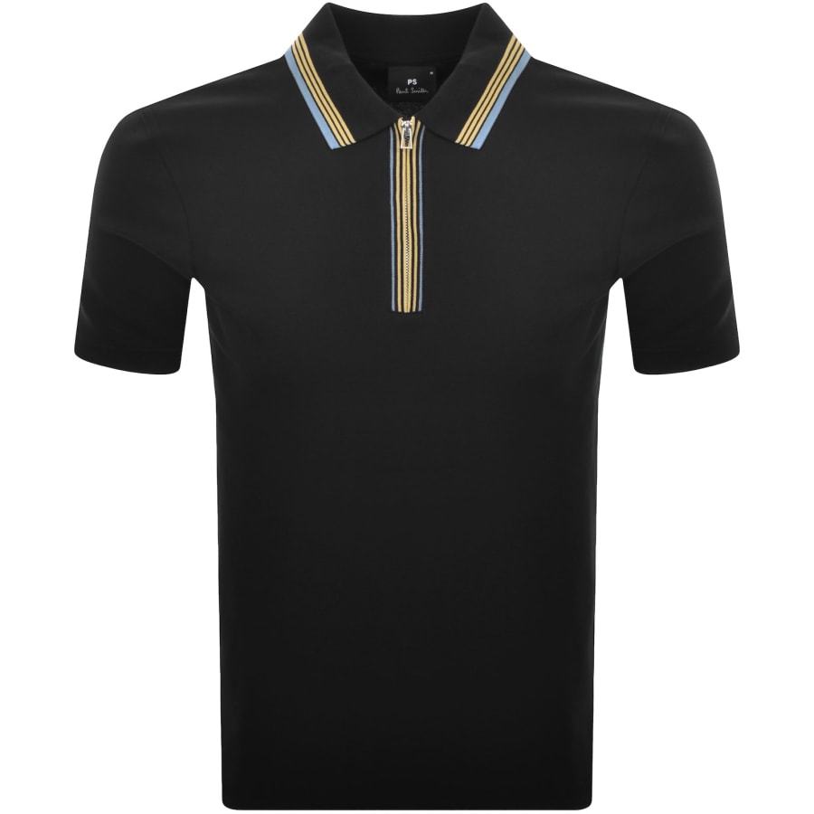Image number 1 for Paul Smith Half Zip Polo T Shirt Black