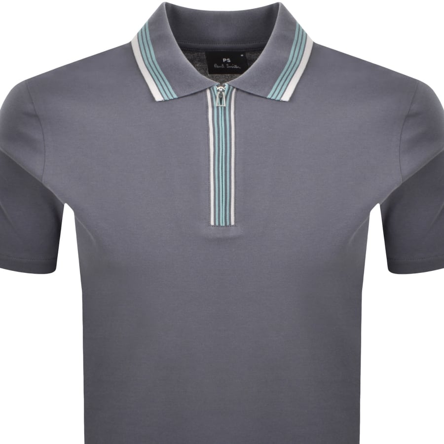 Image number 2 for Paul Smith Half Zip Polo T Shirt Grey