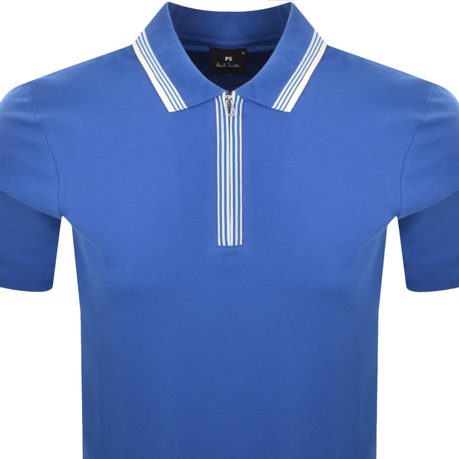 Image number 2 for Paul Smith Half Zip Polo T Shirt Blue