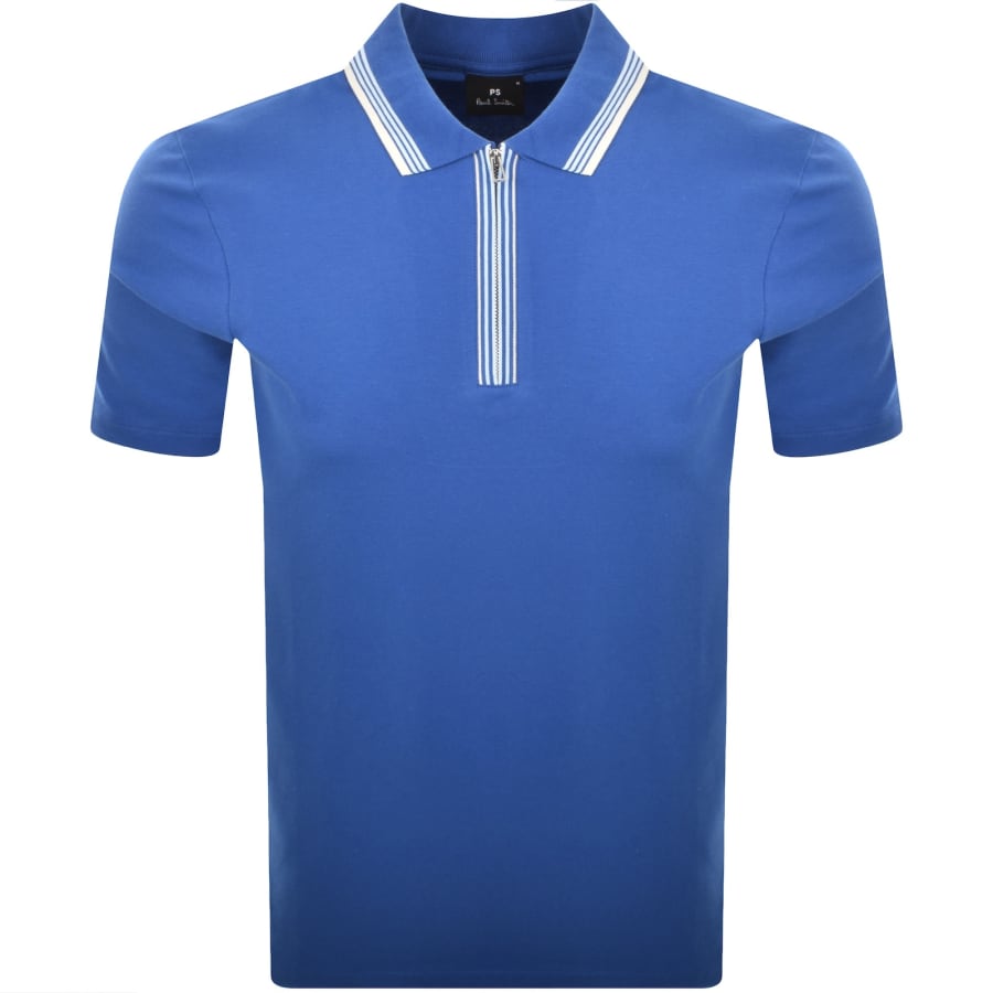 Image number 1 for Paul Smith Half Zip Polo T Shirt Blue