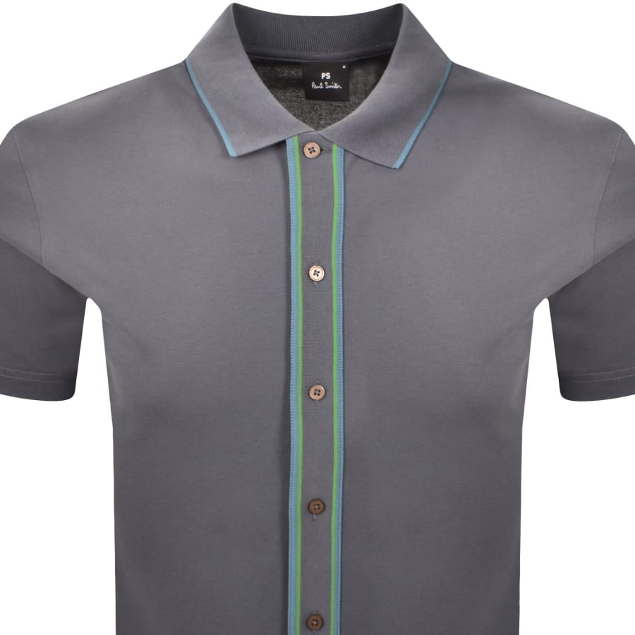 Image number 2 for Paul Smith Button Front Polo T Shirt Grey