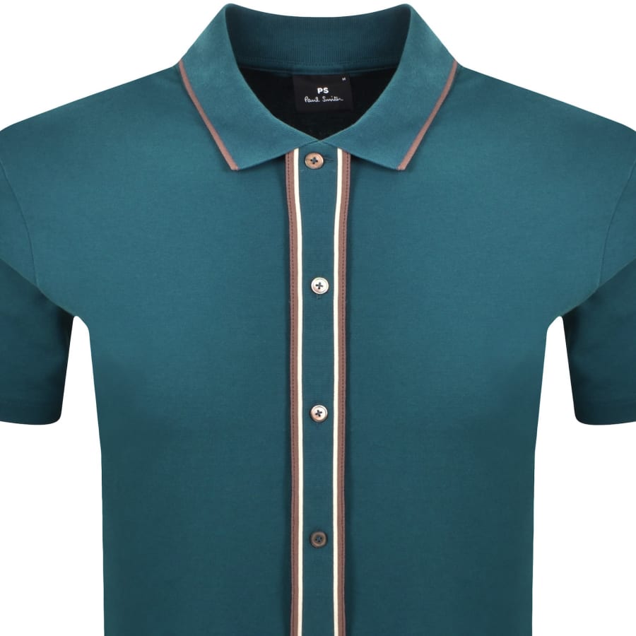 Image number 2 for Paul Smith Button Front Polo T Shirt Teal