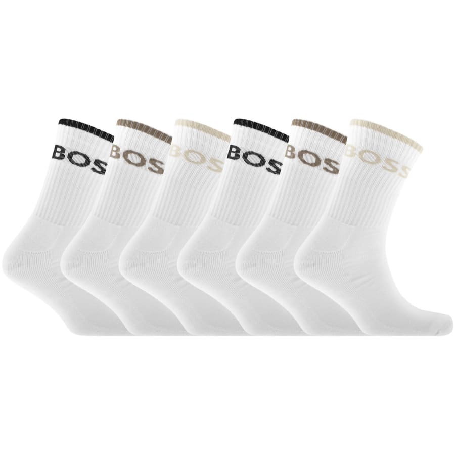Image number 1 for BOSS 6 Pack Quarter Length Socks White