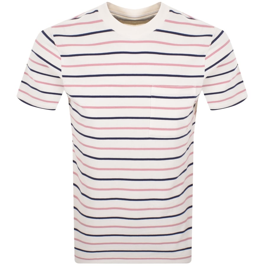 Image number 1 for Farah Stacey Stripe Pocket T Shirt Ecru