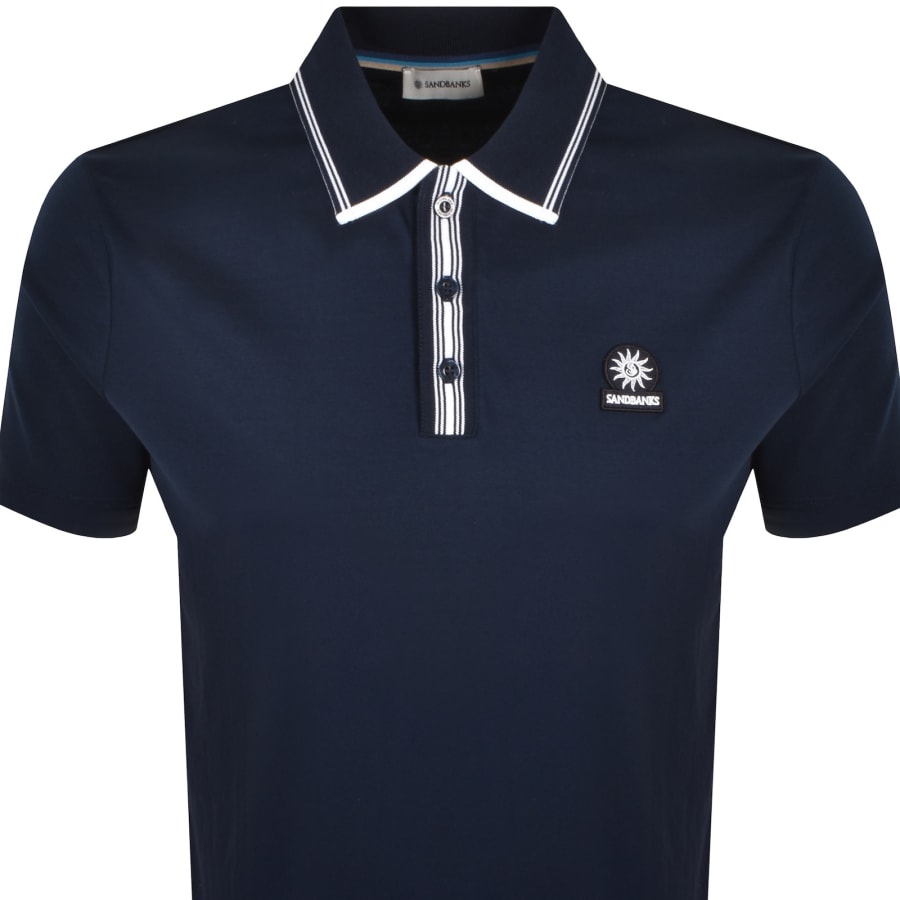 Image number 2 for Sandbanks Contrast Stripe Polo T Shirt Navy