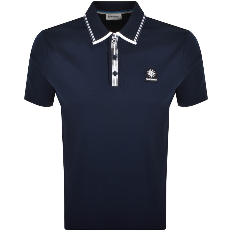 Image number 1 for Sandbanks Contrast Stripe Polo T Shirt Navy