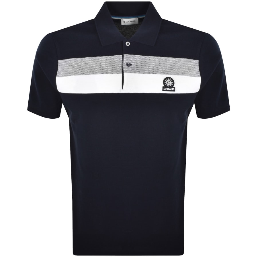 Image number 1 for Sandbanks Jacquard Stripe Polo T Shirt Navy